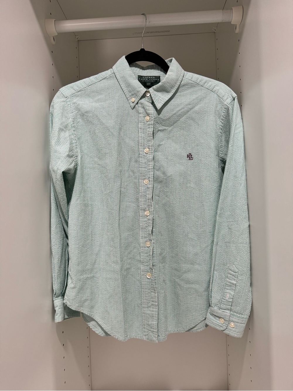 Ralph Lauren Mint Green & White Seersucker Stripe Button-Down Shirt